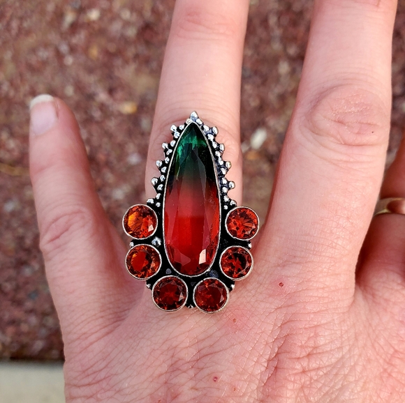 New Bi-Color Tourmaline & Garnet 925 Silver Ring. - Picture 9 of 16